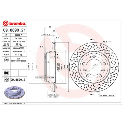 2X Brembo Bremsscheibe Hinterachse Prime Line - Uv Coated für Porsche