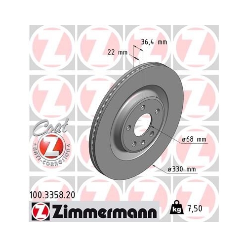 Zimmermann 1X Bremsscheibe Coat Z für Porsche Vag Audi (faw) Vw (svw)