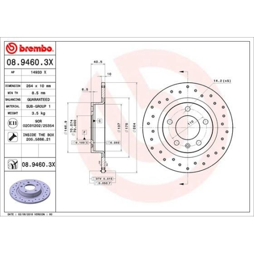 2X Brembo Bremsscheibe Hinterachse Xtra Line - Xtra für Opel Vauxhall