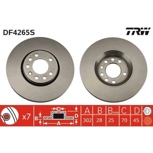 TRW 1X Bremsscheibe Vorderachse für Opel Saab Vauxhall Chevrolet Cadillac