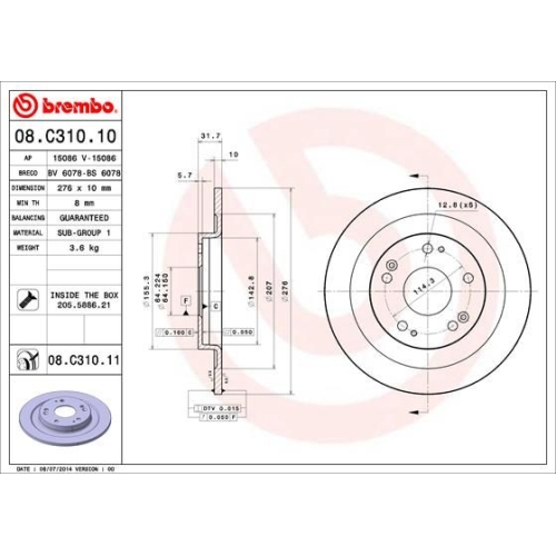 2X Brembo Bremsscheibe Hinterachse Prime Line - Uv Coated für Honda