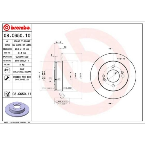 2X Brembo Bremsscheibe Hinterachse Prime Line - Uv Coated für Hyundai