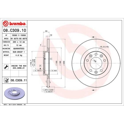 2X Brembo Bremsscheibe Prime Line - Uv Coated für Citroën Opel Peugeot