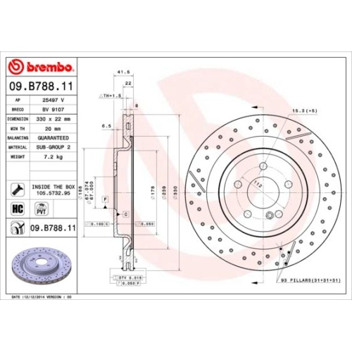 2X Brembo Bremsscheibe Prime Line - Uv Coated für Mercedes Benz