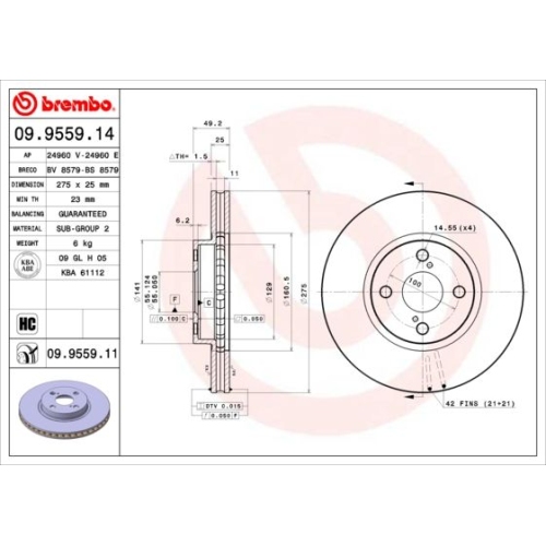 2X Brembo Bremsscheibe Vorderachse Prime Line für Toyota