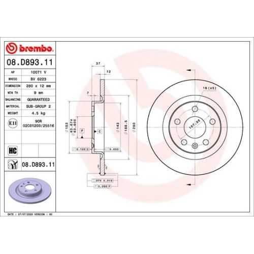 2X Brembo Bremsscheibe Prime Line - Uv Coated für Volvo Lynk & Co