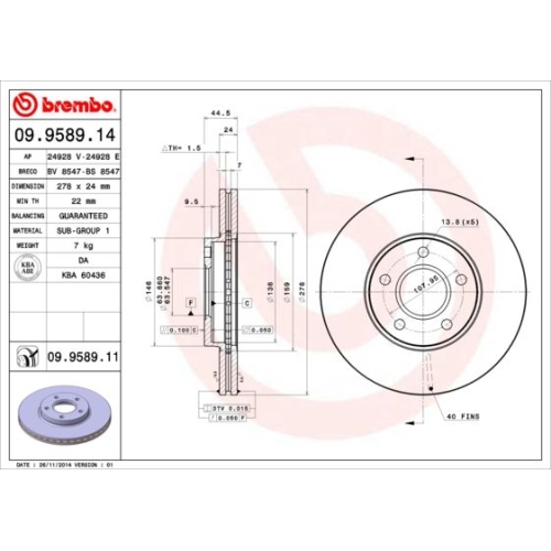 2X Brembo Bremsscheibe Vorderachse Prime Line für Ford