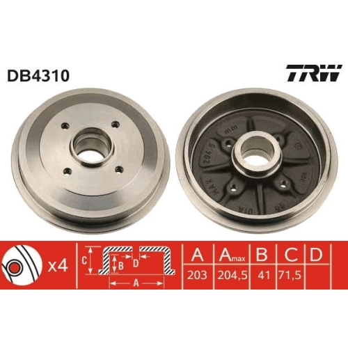 Bremstrommel Trw DB4310 für Citroën Peugeot Hinterachse