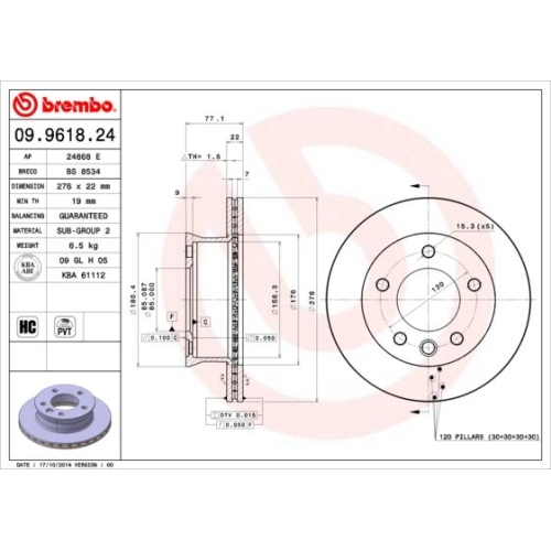 2X Brembo Bremsscheibe Prime Line für Mercedes Benz