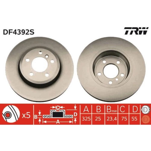 TRW 1X Bremsscheibe Vorderachse für Bmw