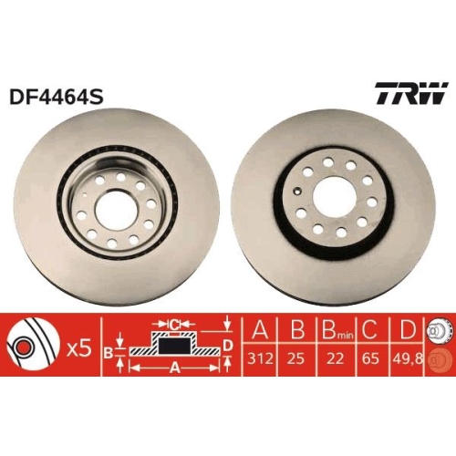 TRW 1X Bremsscheibe für Audi Seat Skoda VW Vw (faw) Vw (svw) Cupra