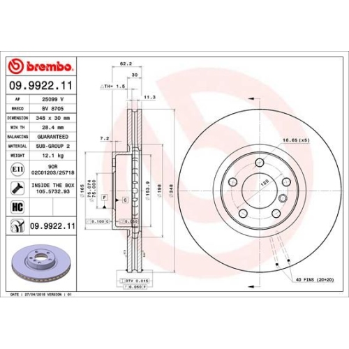 1X Brembo Bremsscheibe Vorderachse Prime Line - Uv Coated für Bmw