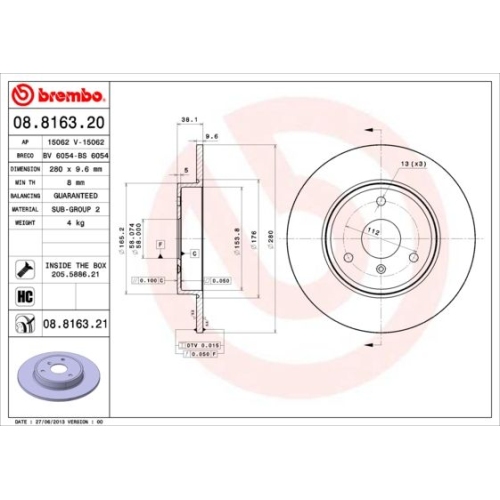 2X Brembo Bremsscheibe Vorderachse Prime Line - Uv Coated für Smart