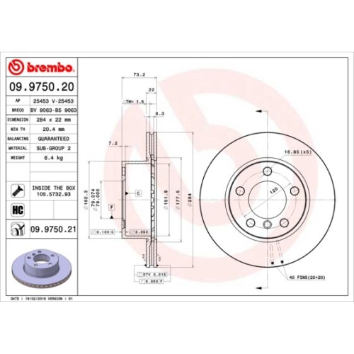 2X Bremsscheibe Brembo 09.9750.21 Prime Line - Uv Coated für Bmw Vorderachse