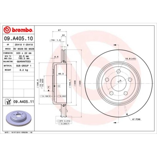 2X Brembo Bremsscheibe Prime Line - Uv Coated für Chrysler Dodge Lancia