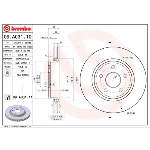 1X Brembo Bremsscheibe Vorderachse Prime Line für Jeep