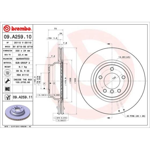 1X Brembo Bremsscheibe Vorderachse Prime Line - Uv Coated für Bmw