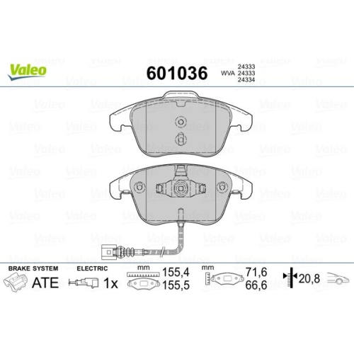 Bremsbelagsatz Scheibenbremse Valeo 601036 für Audi Seat VW Vw (svw) Vorderachse