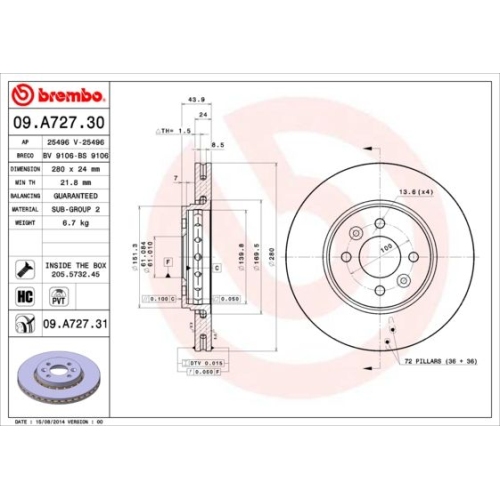 2X Brembo Bremsscheibe Prime Line - Uv Coated für Renault Dacia