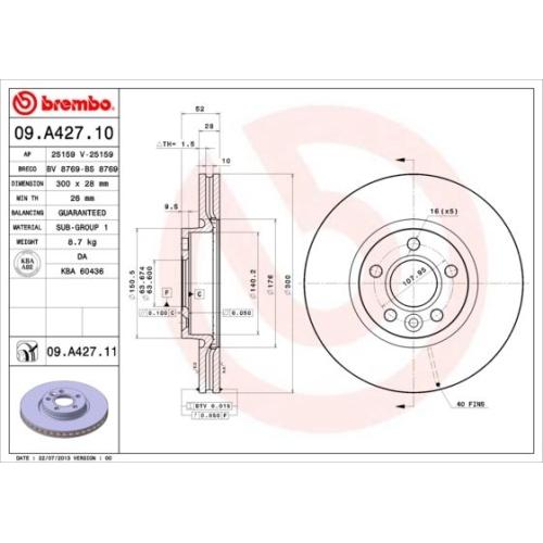 2X Brembo Bremsscheibe Prime Line - Uv Coated für Ford Volvo Land Rover