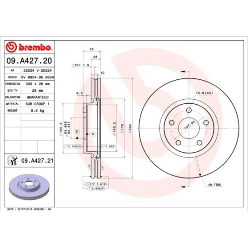 1X Brembo Bremsscheibe Vorderachse Prime Line für Ford