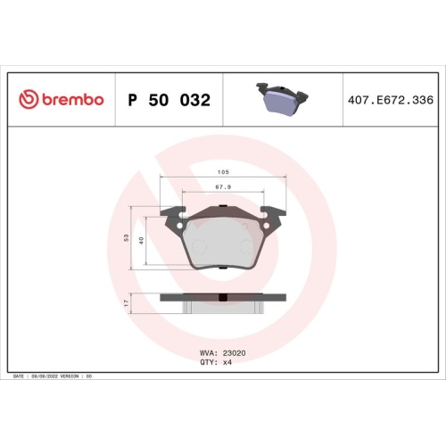 Bremsbelagsatz Scheibenbremse Brembo P50032 Prime Line für Mercedes Benz