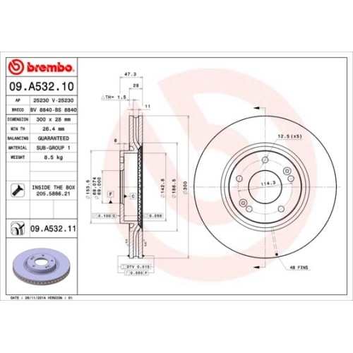 2X Brembo Bremsscheibe Vorderachse Prime Line für Hyundai Kia