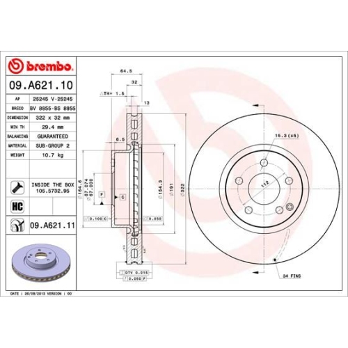 1X Brembo Bremsscheibe Prime Line - Uv Coated für Mercedes Benz