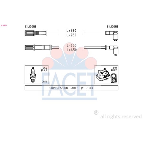 Zündleitungssatz Facet 4.9451 Made In Italy - Oe Equivalent für Fiat Lancia