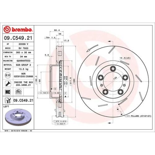 1X Brembo Bremsscheibe Vorderachse Prime Line - Uv Coated für Porsche