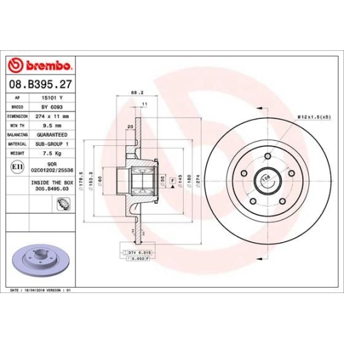 1X Brembo Bremsscheibe Prime Line - With Bearing Kit für Mercedes Benz