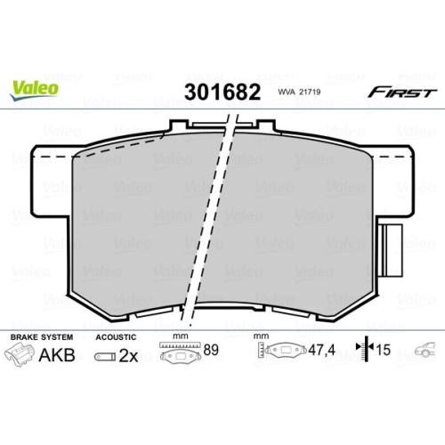 Bremsbelagsatz Scheibenbremse Valeo 301682 First für Honda MG Rover Suzuki