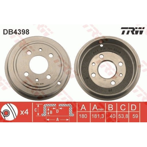 Bremstrommel Trw DB4398 für Fiat Ford Lancia Hinterachse