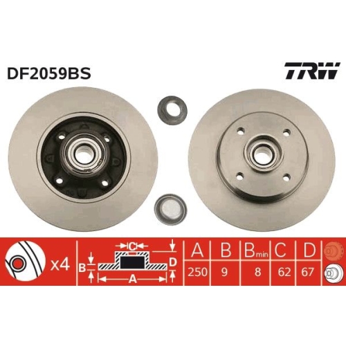 TRW 1X Bremsscheibe für Citroën Opel Peugeot Vauxhall Citroën (df Psa) DS