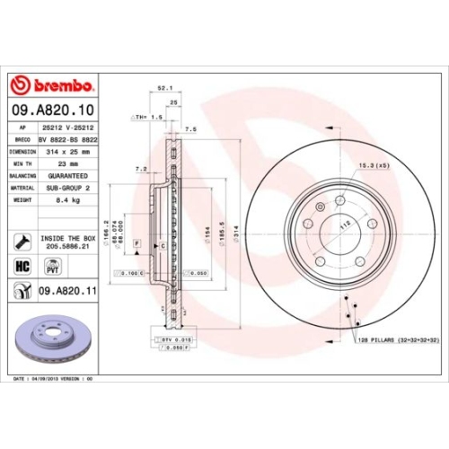 1X Brembo Bremsscheibe Prime Line - Uv Coated für Audi Audi (faw)