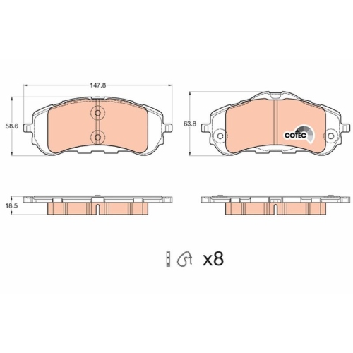 Bremsbelagsatz Scheibenbremse Trw GDB2044 Cotec für Citroën Opel Peugeot