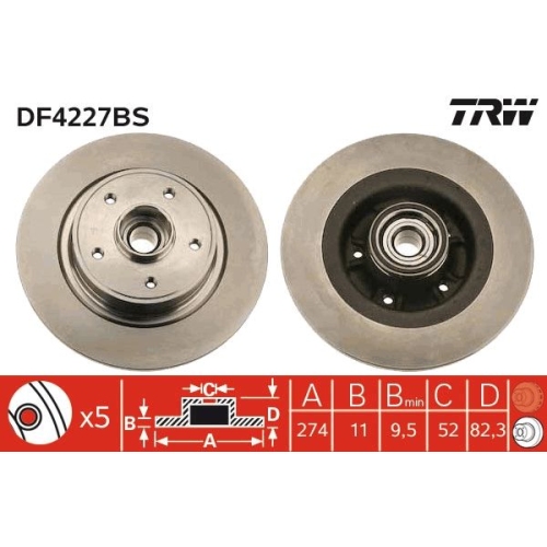 TRW 1X Bremsscheibe Hinterachse für Renault