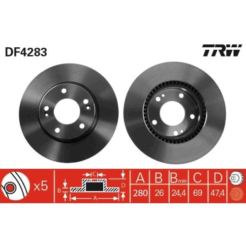 TRW 2X Bremsscheibe für Hyundai Kia Jac Hyundai (beijing) Kia (dyk)