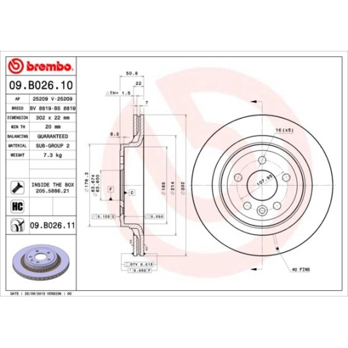 2X Brembo Bremsscheibe Hinterachse Prime Line - Uv Coated für Volvo