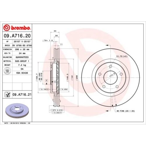 Bremsscheibe Brembo 09.A716.21 Prime Line - Uv Coated für Nissan Nissan (dfac)