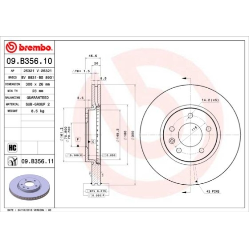 1X Brembo Bremsscheibe Prime Line - Uv Coated für Opel Vauxhall