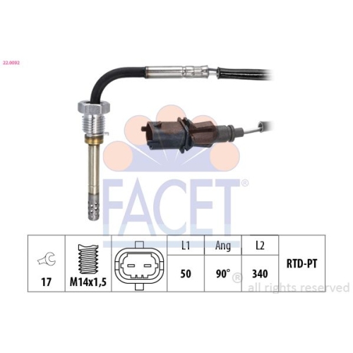 Sensor Abgastemperatur Facet 22.0092 Made In Italy - Oe Equivalent für Chrysler