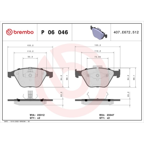 Bremsbelagsatz Scheibenbremse Brembo P06046 Prime Line für Bmw Vorderachse