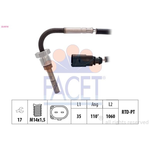 Sensor Abgastemperatur Facet 22.0316 Made In Italy - Oe Equivalent für VW