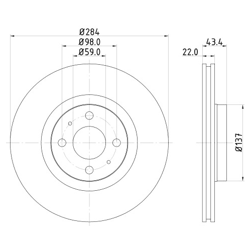 Hella Pagid 2X Bremsscheibe Pro für Alfa Romeo Fiat Lancia Abarth