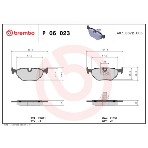 Bremsbelagsatz Scheibenbremse Brembo P06023 Prime Line für Bmw Hinterachse