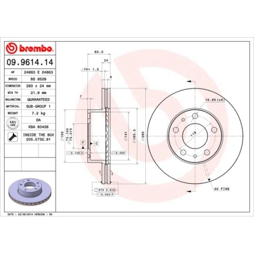 2X Brembo Bremsscheibe Vorderachse Prime Line für Peugeot