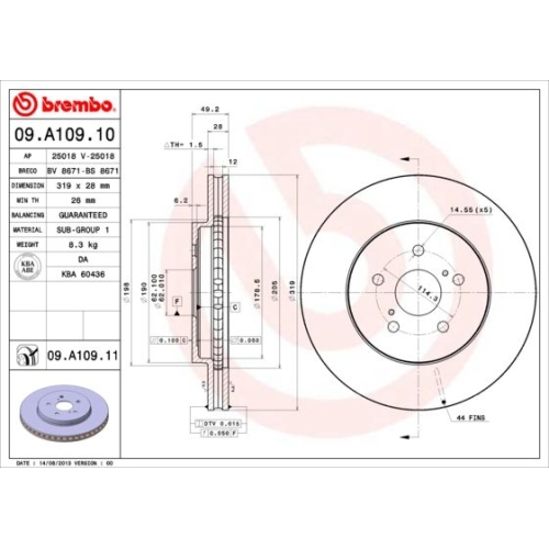 2X Brembo Bremsscheibe Prime Line - Uv Coated für Toyota Lexus