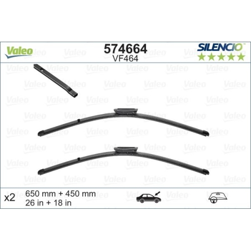 Wischblatt Valeo 574664 Silencio Flat Blade Set für Citroën Fiat Peugeot Vorne