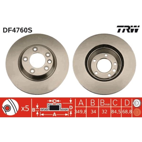 TRW 1X Bremsscheibe Vorderachse für Audi Porsche Seat VW Rechts